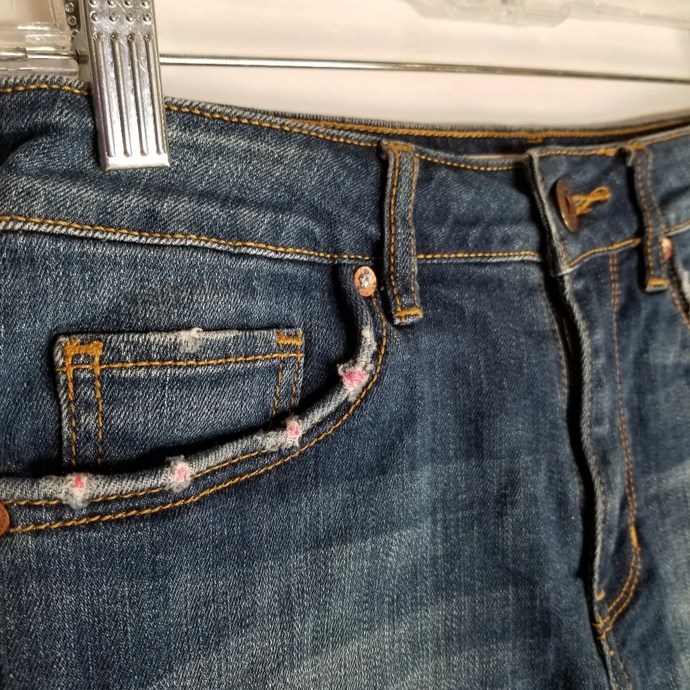 Bullhead Jean Shorts Women's Junior's Size 3 Blue Denim Pink Accents Fray Hem